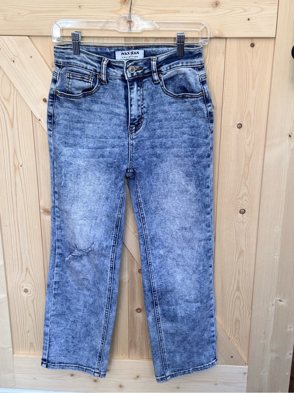 Wax Jean Acid washed wide leg Denim Jeans with Contrast Topstitching